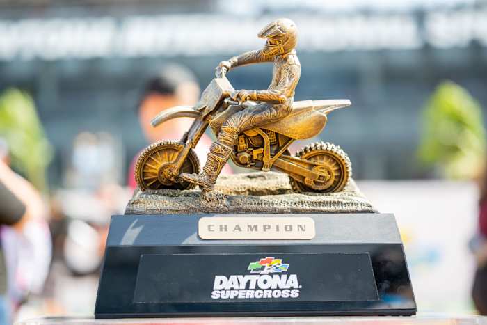 Here's some of the hardware Eli Tomac took home for winning again -- for a seventh time -- at Daytona International Speedway. Photo: Feld Entertainment.
